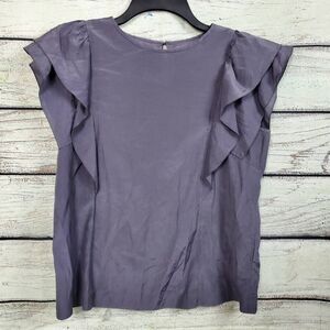 Le Totalite SMALL Dark Purple Ruffle Blouse Top